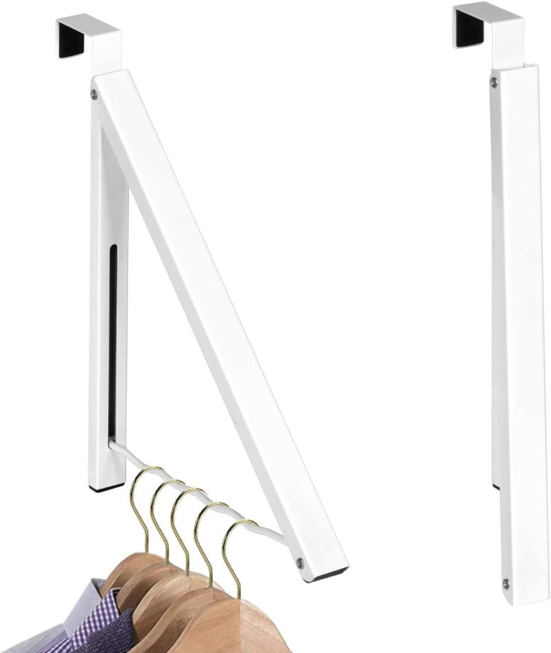Over The Door Hanger - Single Hanger Retractable Collapsible Folding Over The Door Rack Organizer for Clothes & Towels Ideal for Bathrooms, Dorm Rooms Etc.