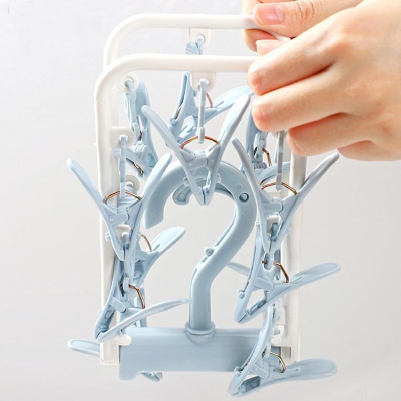Clothes Drying Racks 2 Pack Small Folding Portable Underwear Hangers with Clips Socks 12 Clips 360° Rotatable Hook for Drying Towels Bras Baby Clothes Gloves Plast - Image 2