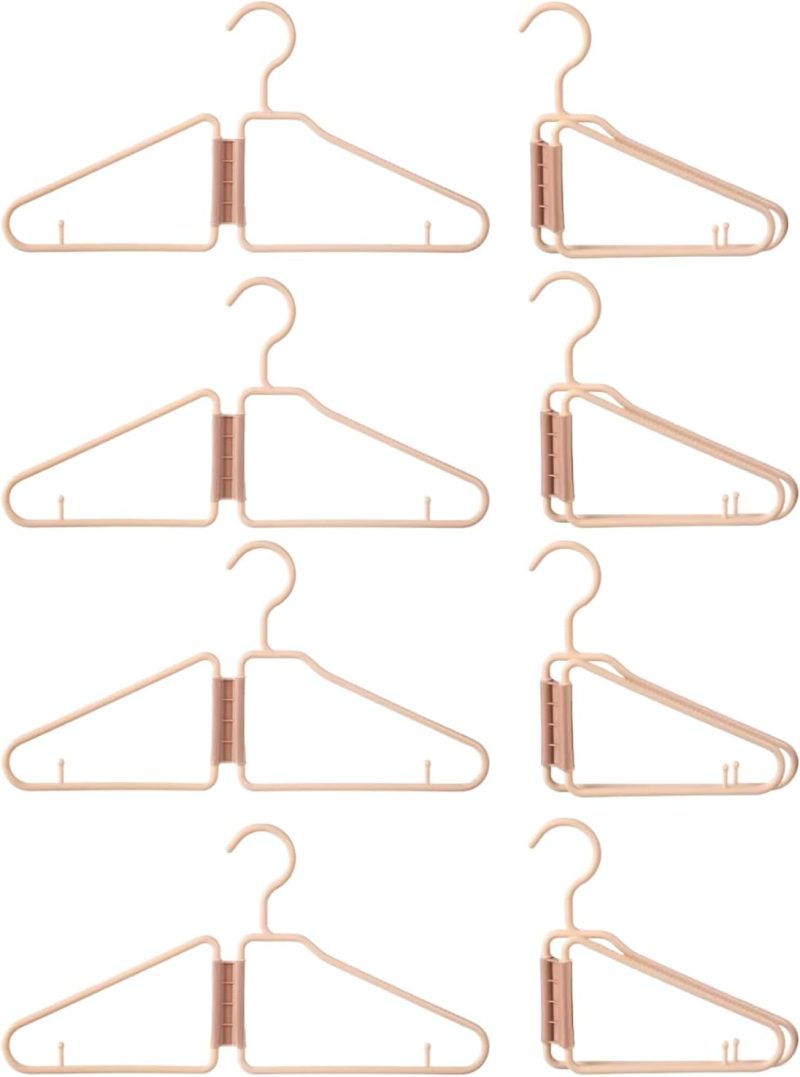 8 Pcs Foldable Hangers, Plastic Collapsible Hangers, Portable Folding Clothes Hanger, Foldable Travel Hangers, Foldable Hangers for Travel, Cruise, Home, Bedroom, Dorm (Apricot)