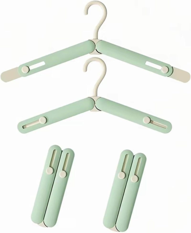 4 Pack Foldable Telescopic Clothes Hanger,Travel Hangers,Portable Clothes Hanger,Lightweight and Portable,Suitable for Skirts, Pants,Suits, Jackets, etc (Green)