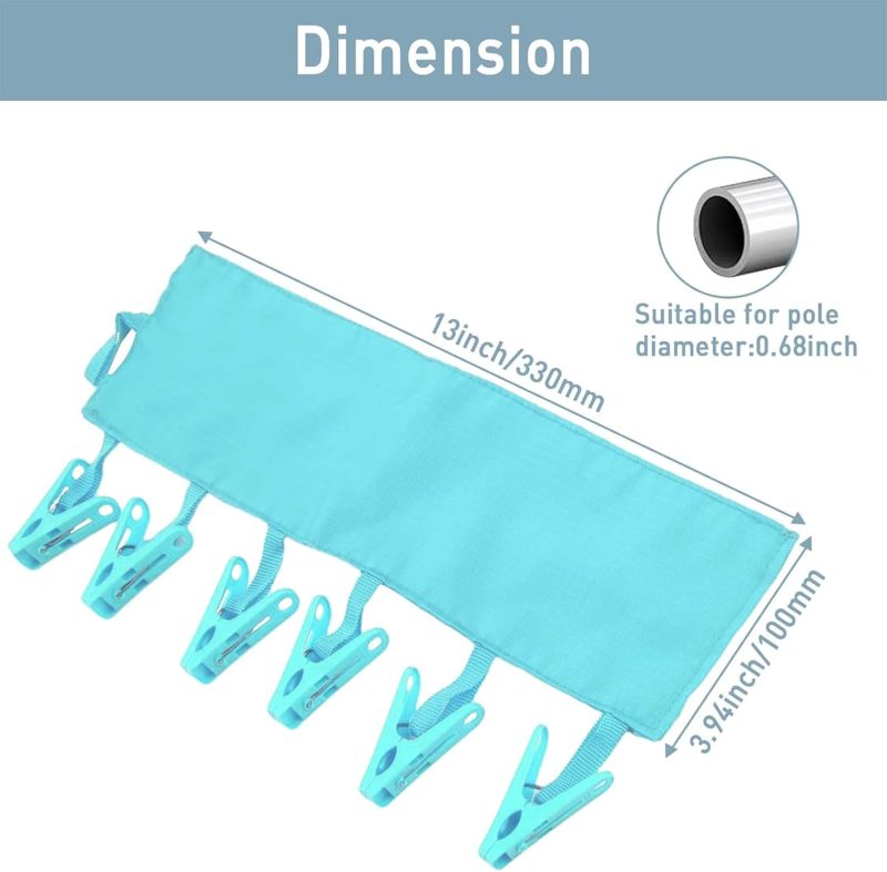 Portable Hanger Clips Travel Clothesline Travel Hangers Towel Drying Rack Clothing Hanger Folding Portable Sock Dock Swimsuit Drying Rack Hanger with 6 Clips Pack of 3 (Blue) - Image 2