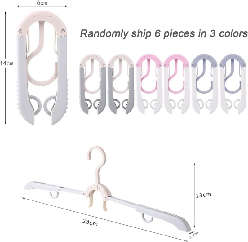 6Pcs Tricolor Portable Foldable Anti-Slip Clothes Hangers Travel Accessories Home Camping Hiking Clothes Drying Folding Coat Rack, - Image 2