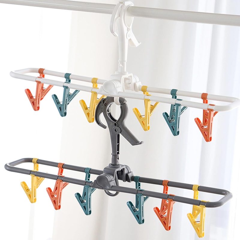 Travel Hangers Foldable for Suitcase Small Clothes Drying Rack Travel Accessories Hanger with Clips 2 Pack