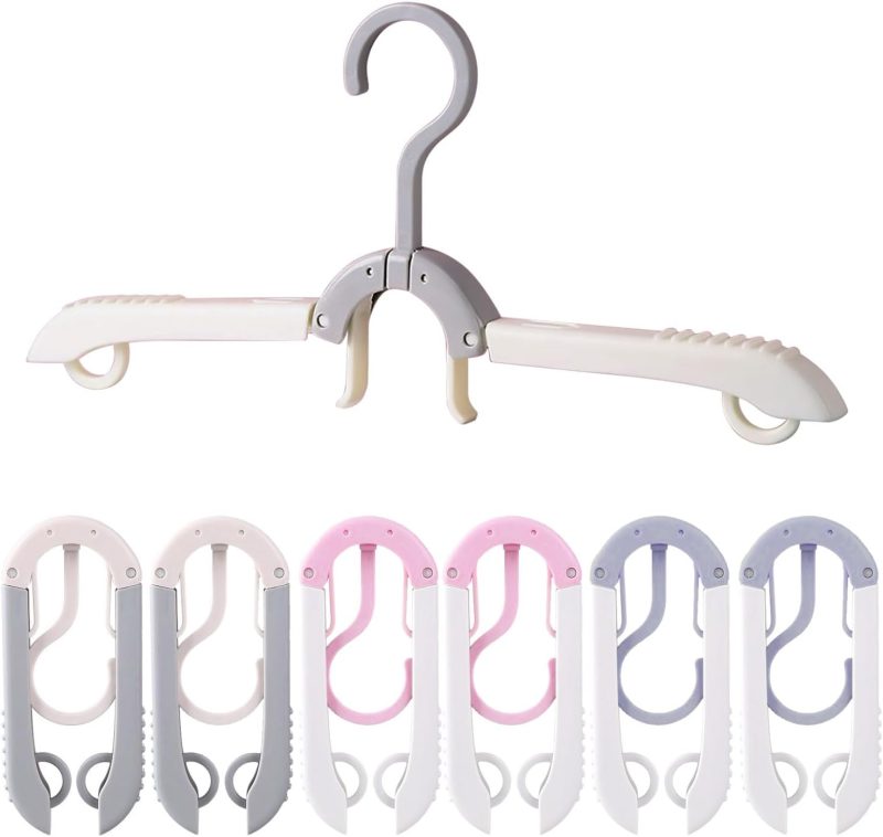 6Pcs Tricolor Portable Foldable Anti-Slip Clothes Hangers Travel Accessories Home Camping Hiking Clothes Drying Folding Coat Rack,