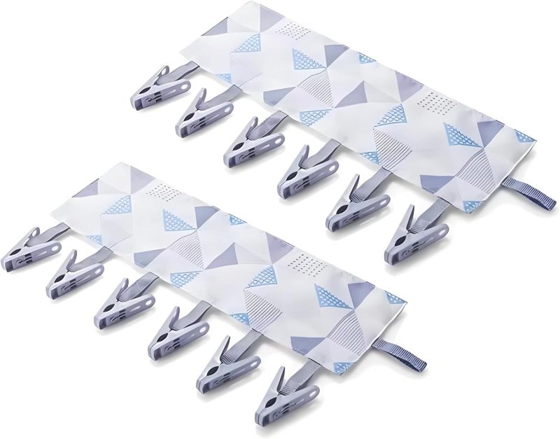 Portable Clothes Drying Rack, 2-Pack with 12 Clips, Travel-Friendly Sock and Underwear Hanger (Blue Purple)