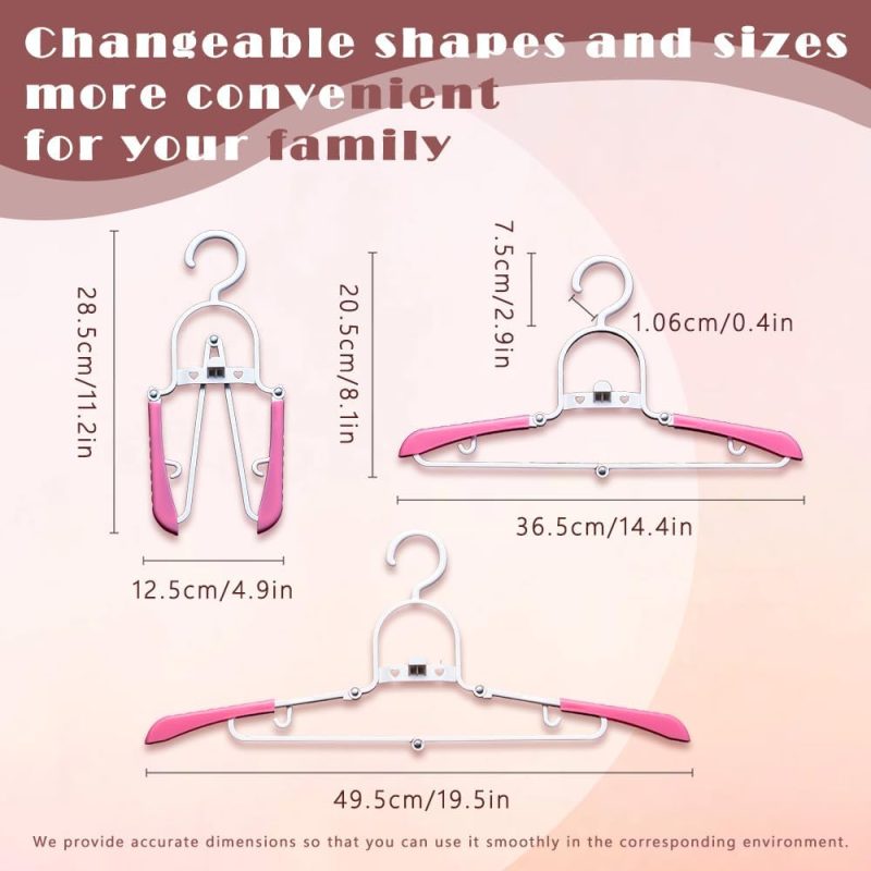 10 Pcs Travel Hangers - Portable Folding Hangers with Multi-Segment Adjustment, Space Saving for Suitcase (Pink) - Image 2