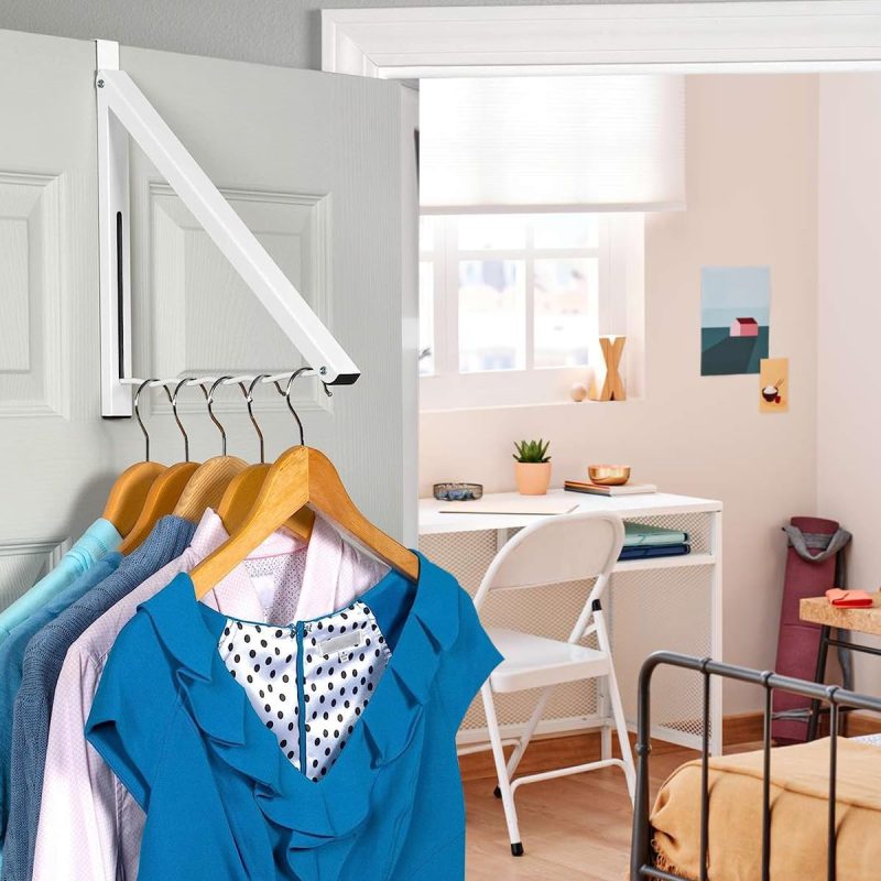 Over The Door Hanger - Single Hanger Retractable Collapsible Folding Over The Door Rack Organizer for Clothes & Towels Ideal for Bathrooms, Dorm Rooms Etc. - Image 2