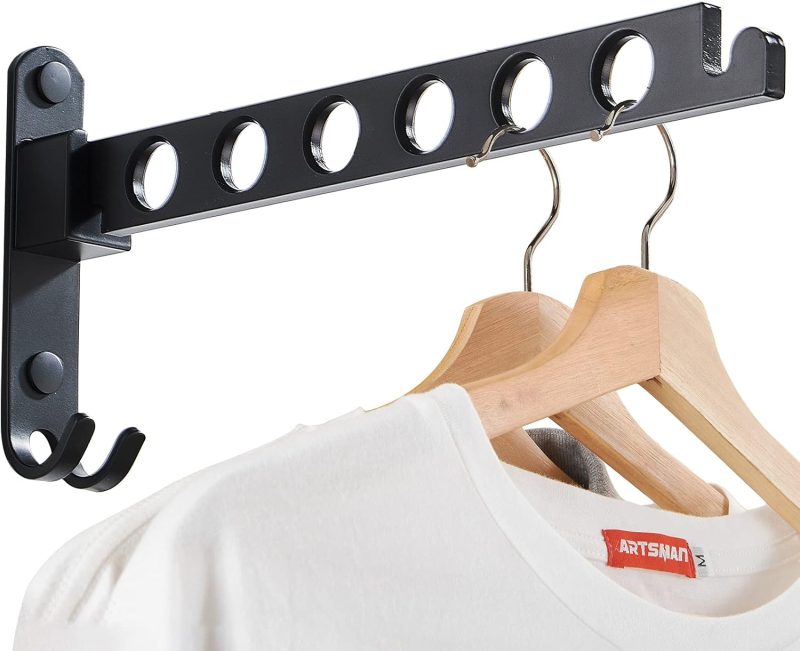 Retractable Folding Wall Hanger Folding Clothes Hanger Rack Clothes Storage Organizer Laundry Hanger Sturdy Hanging Dryer Rack (one Pack, Black)