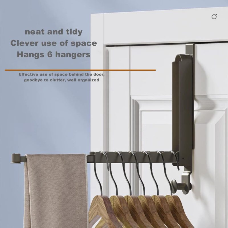 Over The Door Hooks Hanger with Retractable Rod,Foldable Wall Mounted Drying Rack Clothing,with Towel Racks for Coat Clothes Laundry Bathroom Bedroom Travel Hangers (1pcs Hooks+2pcs Foldable Hanger) - Image 2