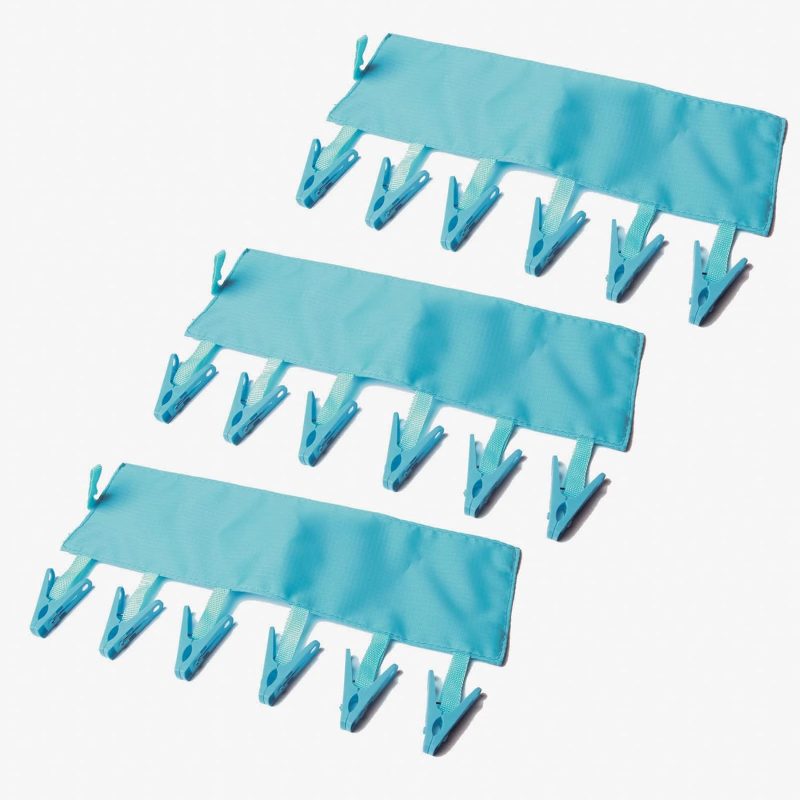 Portable Hanger Clips Travel Clothesline Travel Hangers Towel Drying Rack Clothing Hanger Folding Portable Sock Dock Swimsuit Drying Rack Hanger with 6 Clips Pack of 3 (Blue)