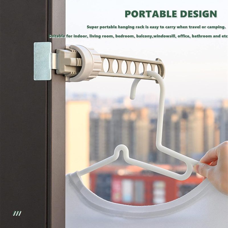 Clothes Drying Rack 2 Packs Portable Travel Hanger for Hotel Home Rotary Clip-on Hanger Holder Wall Mounted Clothes Bar for Bathroom Bedroom Laundry Room Balcony, Green & Grey - Image 2