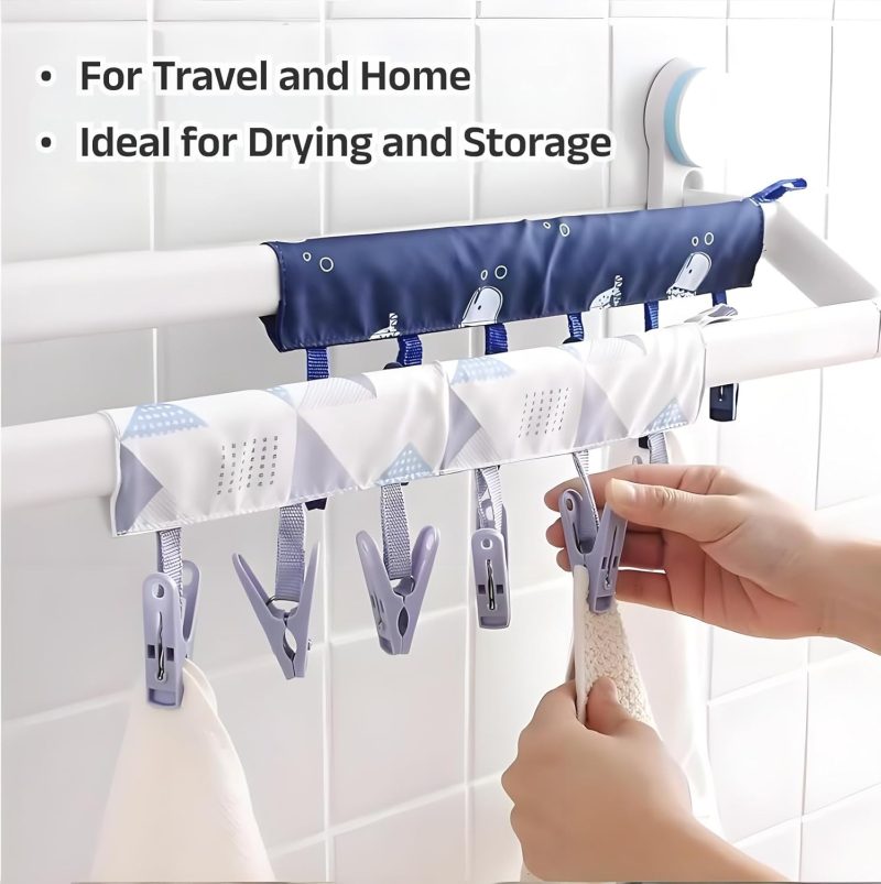 Portable Clothes Drying Rack, 2-Pack with 12 Clips, Travel-Friendly Sock and Underwear Hanger (Blue Purple) - Image 2