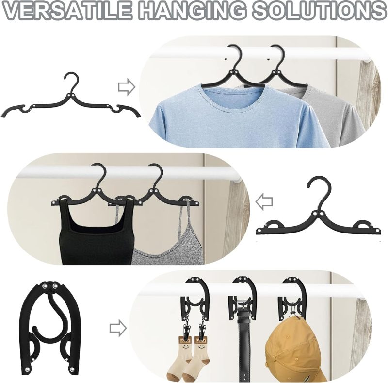 12 PCS Travel Hangers Cruise Ship Essentials Portable Folding Clothes Hangers Travel Accessories Foldable Clothes Drying Rack (Black) - Image 2