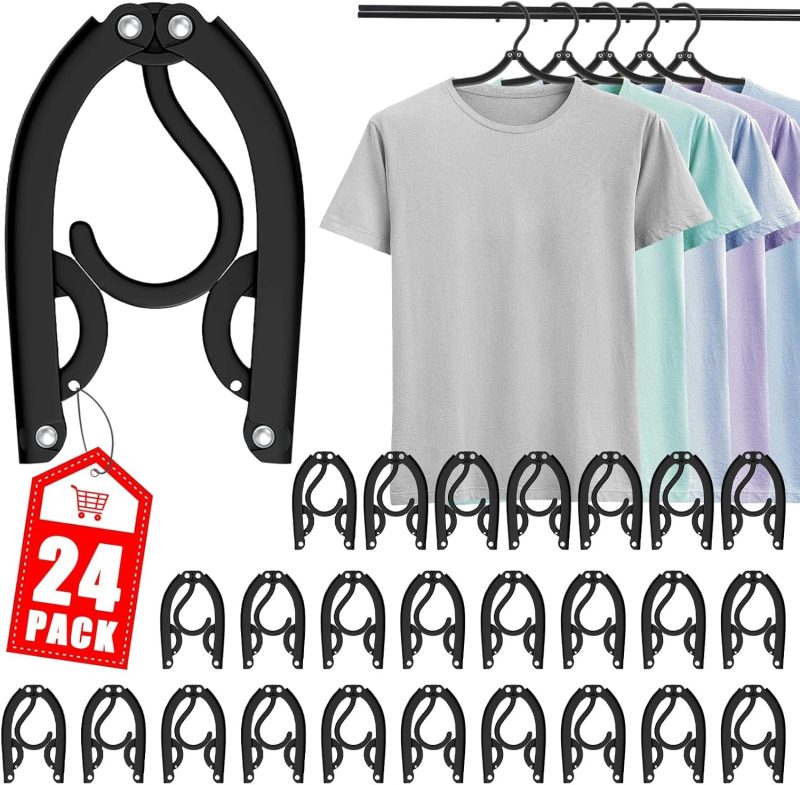 24 Pcs Travel Hangers Cruise Ship Essentials Portable Folding Clothes Hangers Travel Accessories Foldable Clothes Drying Rack (Black)